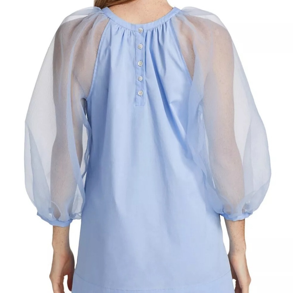New STAUD Garden Puff-Sleeve Mini Dress French Blue Sz S MSRP $275 - Picture 2 of 4